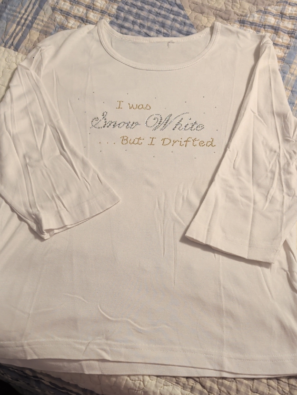White Women's Graphic 3/4 Length Sleeve Top